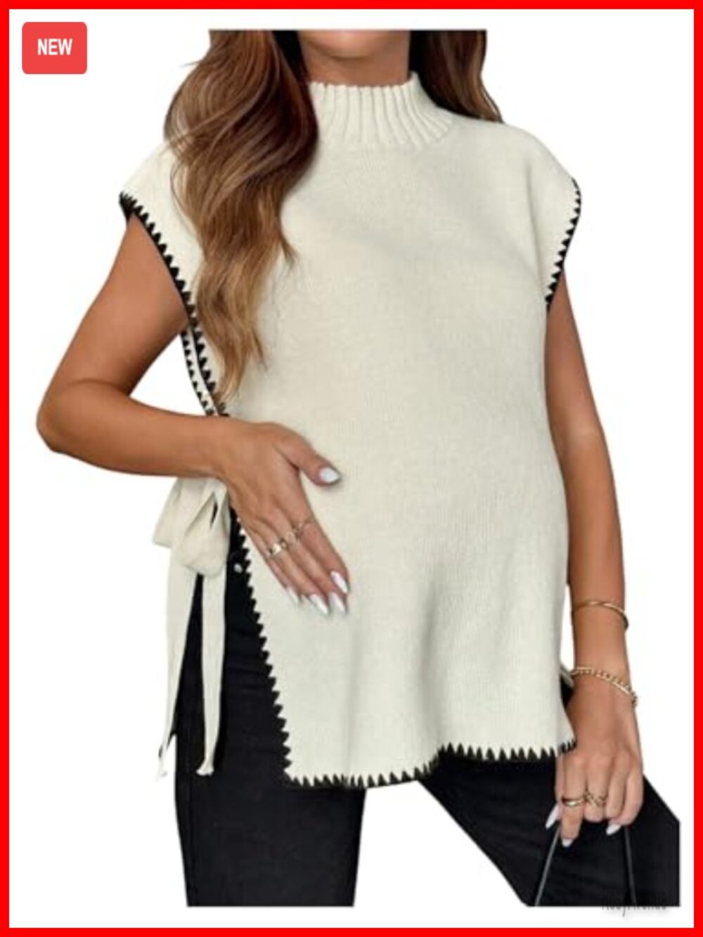 Maternity Knit Sweater Vest Open Side Tie Sleeveless Pullover